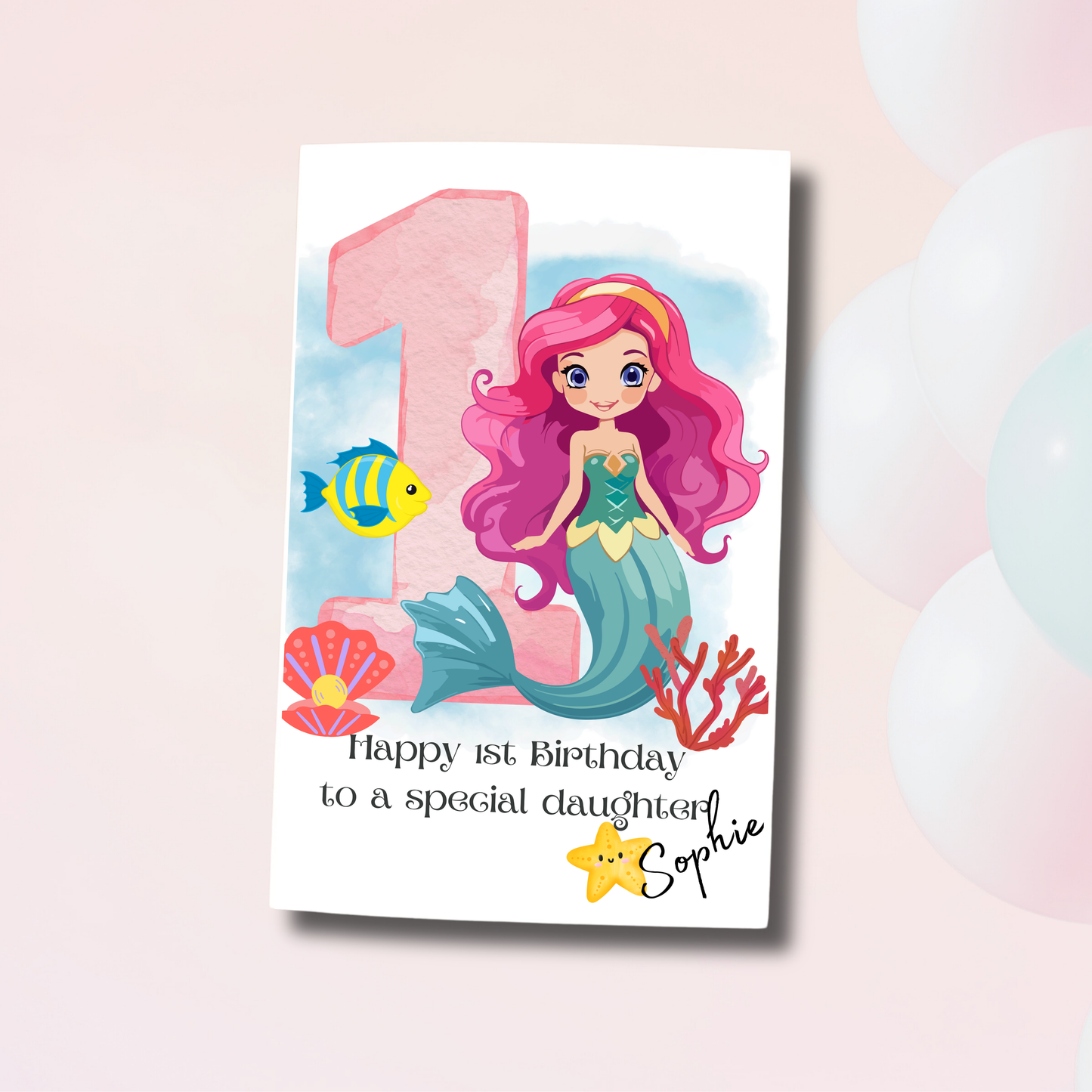 Mermaid first birthday card