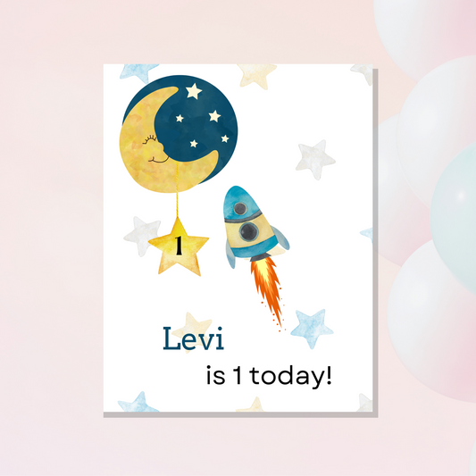 space rocket 1st birthday card