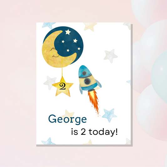 space rocket 2nd birthday card