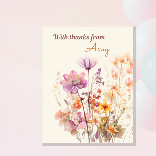 Personalized floral thank you card