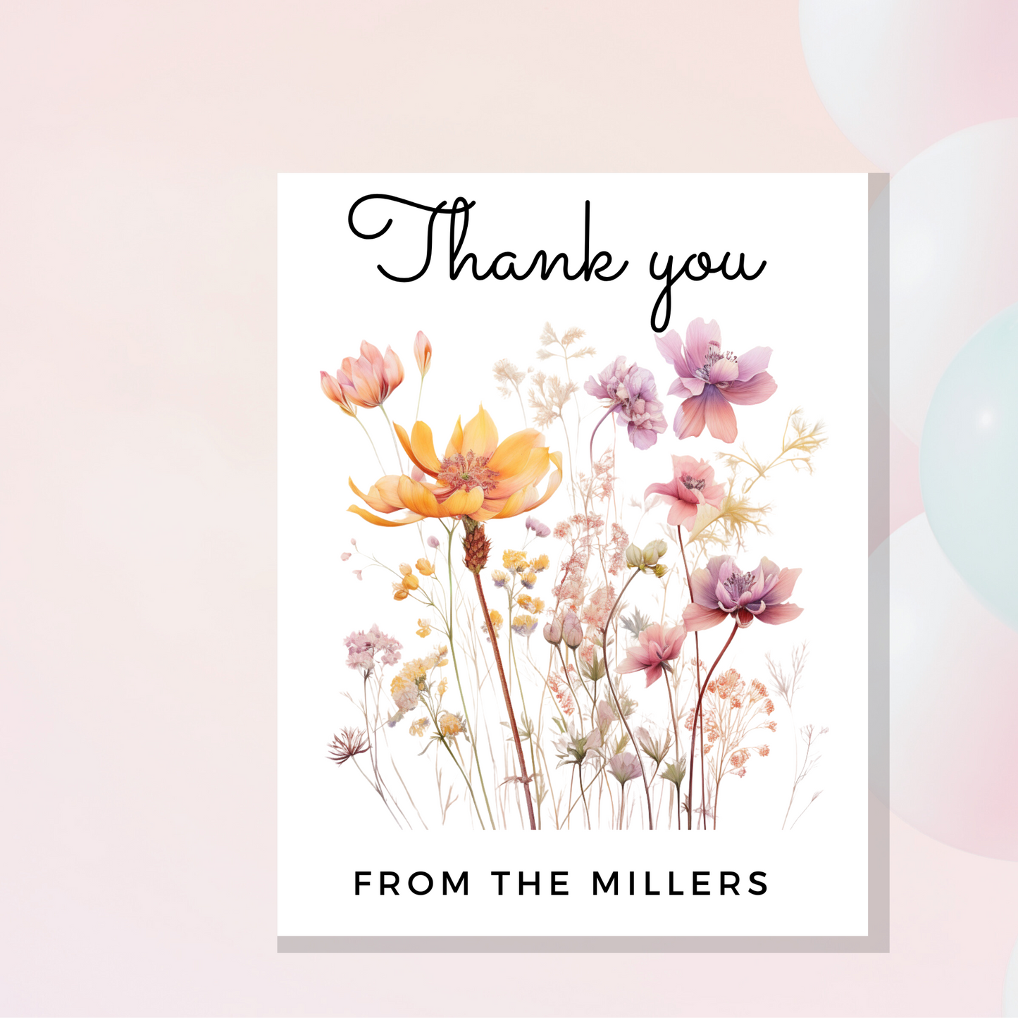 Personalized floral thank you card