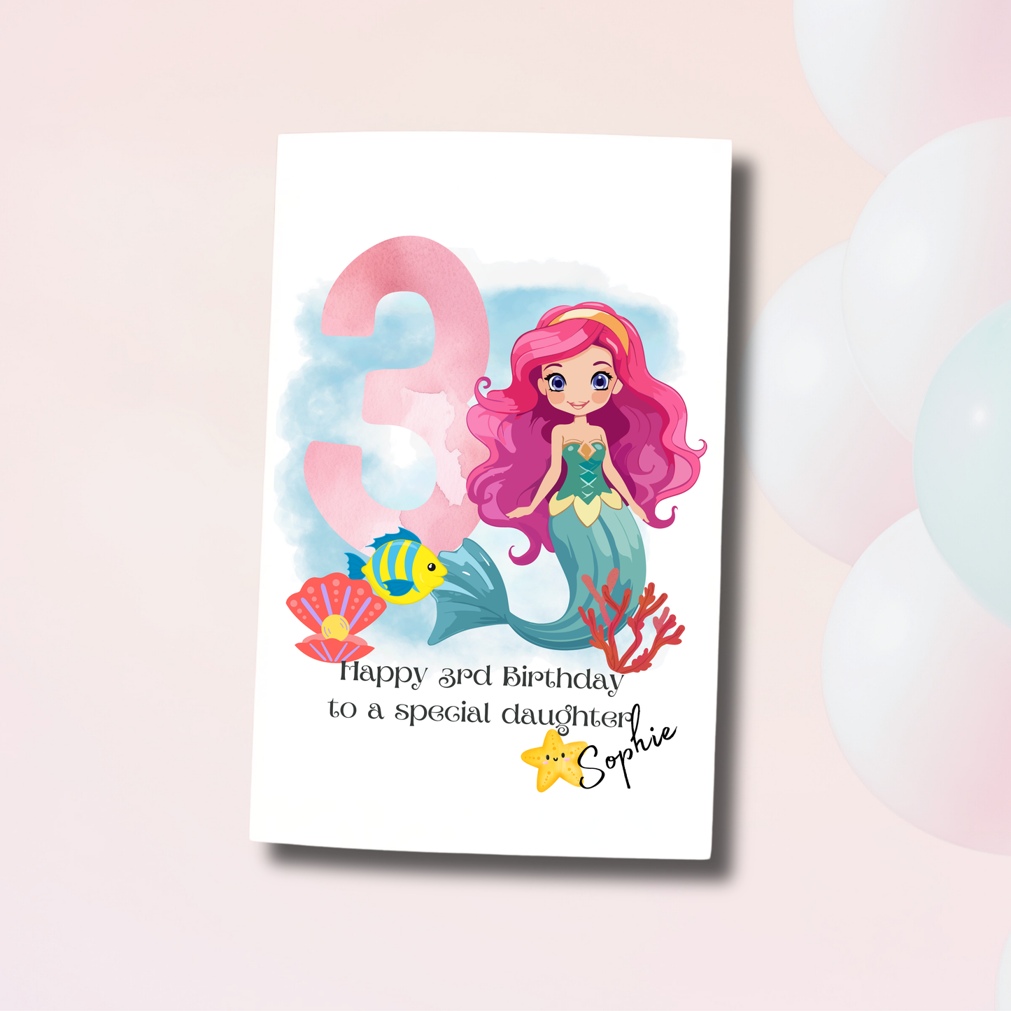 Mermaid 3rd birthday card