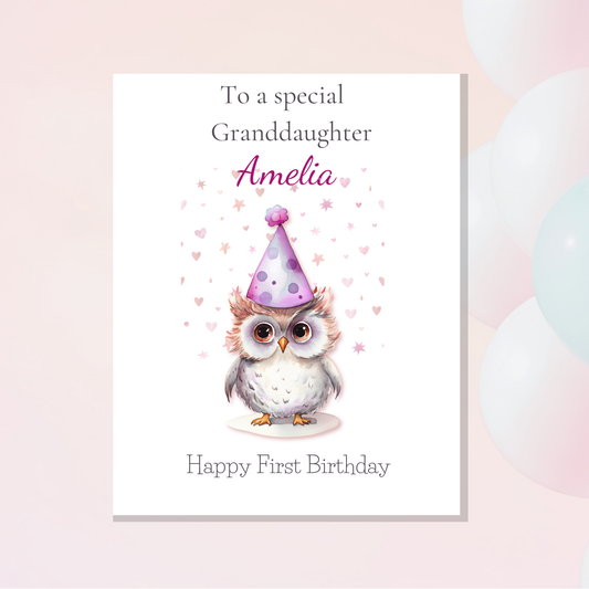 Owl first birthday card