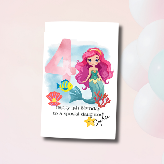 Mermaid 4th birthday card