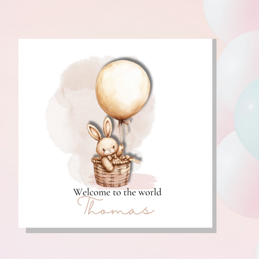 Welcome to the word, personalized new baby card Bunny