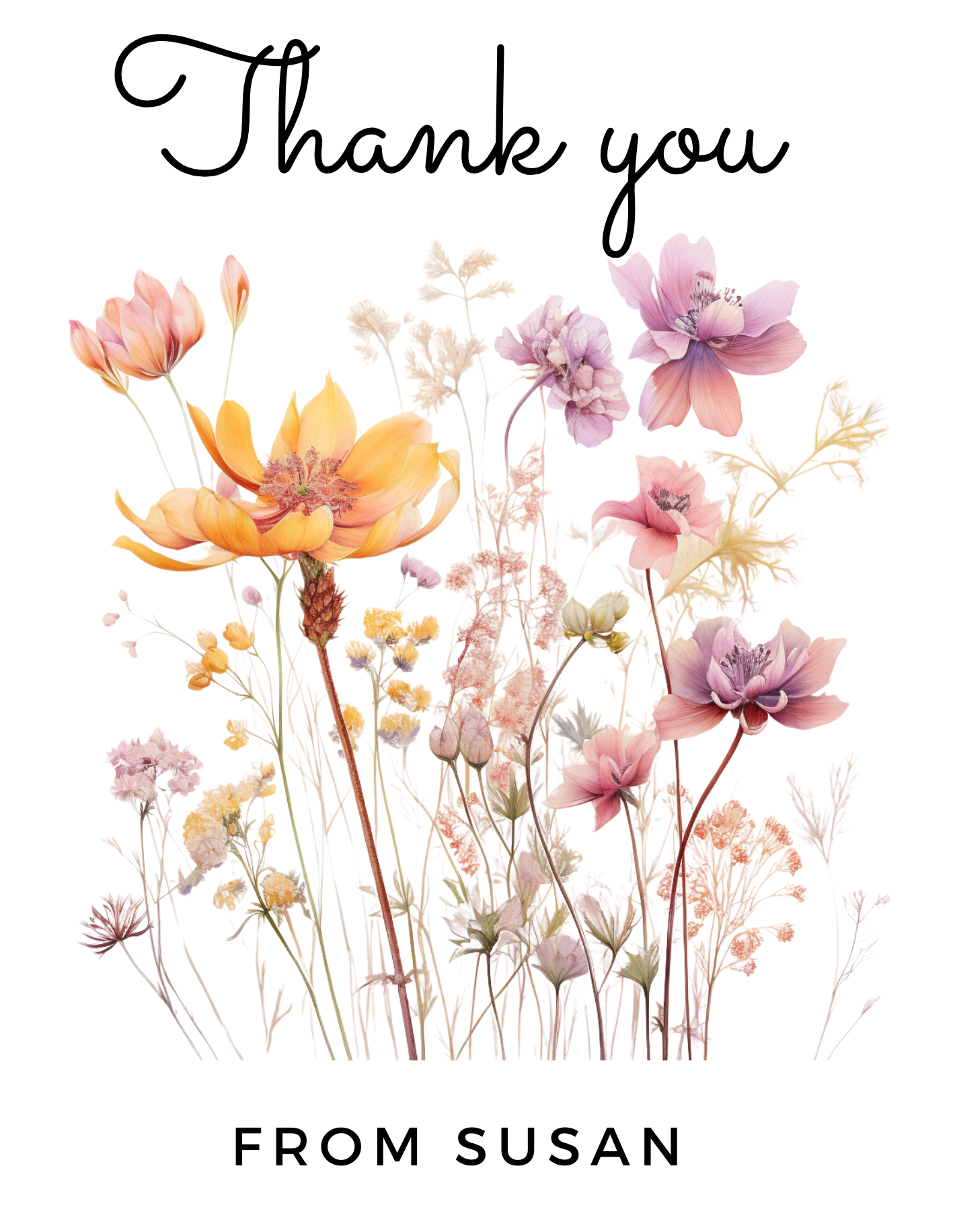 Personalized floral thank you card